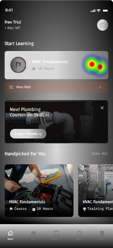 Home heatmap — clicks land on the Start Learning card