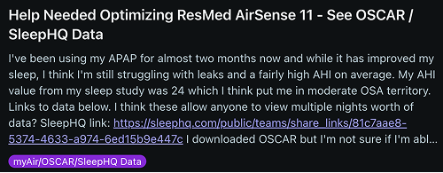 Reddit post about CPAP therapy struggles