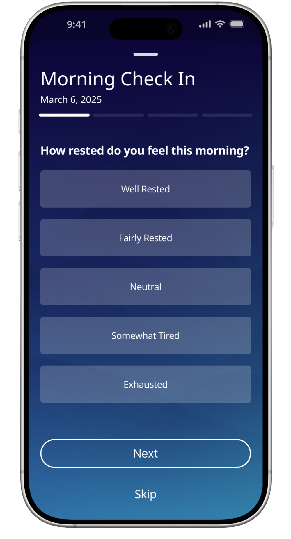 Morning check-in screen 1