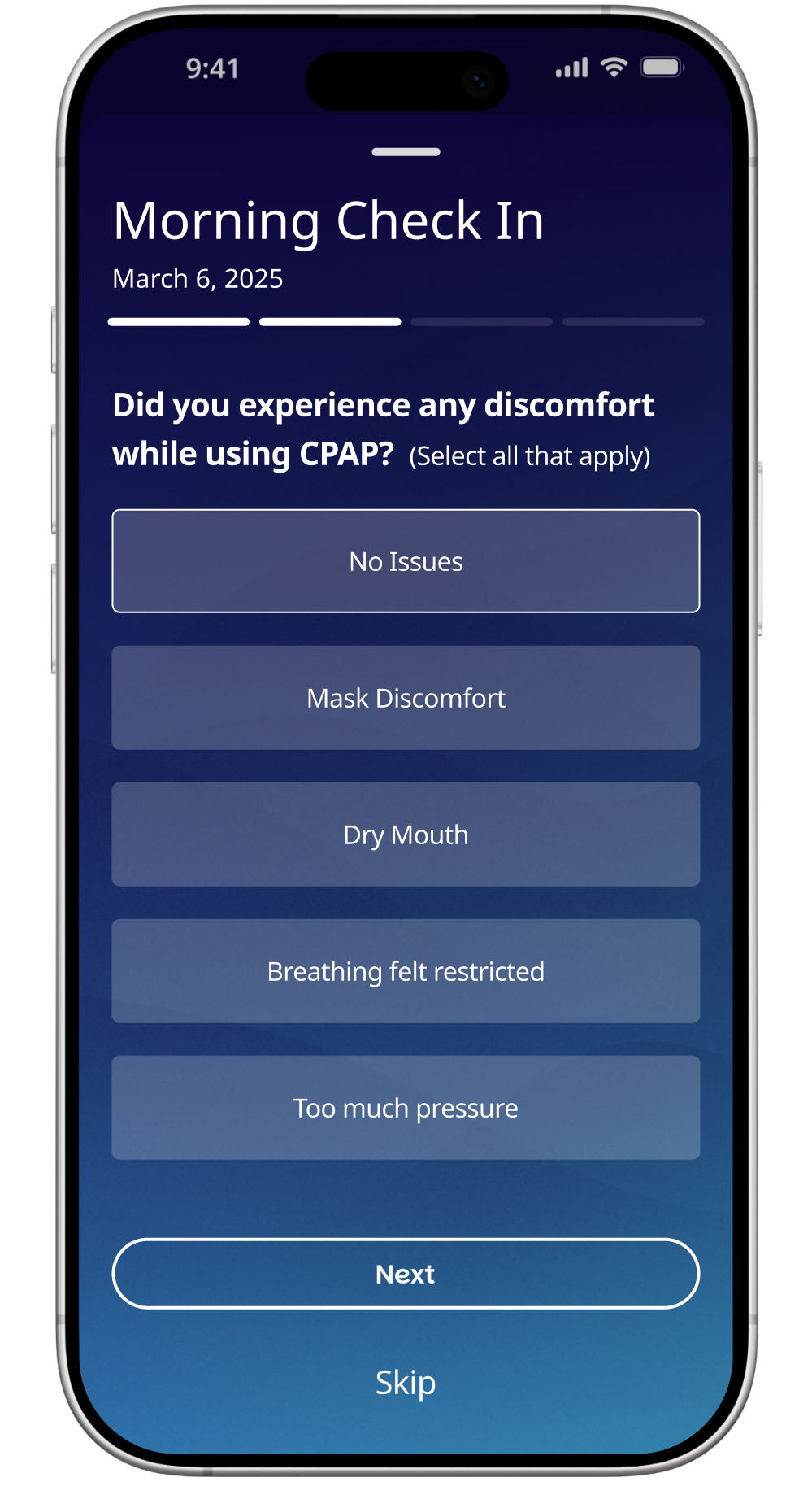 Morning check-in screen 2