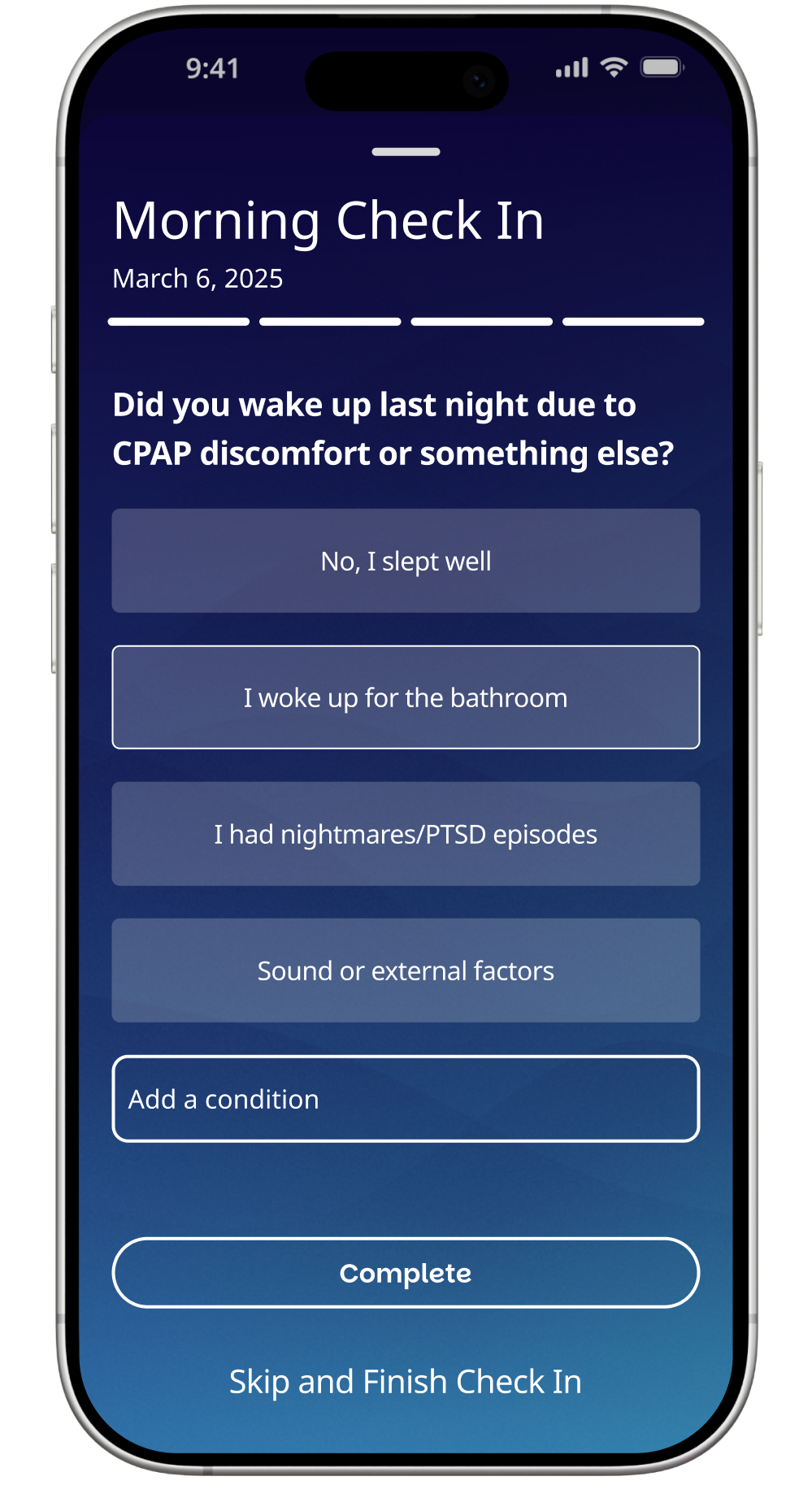 Morning check-in screen 3