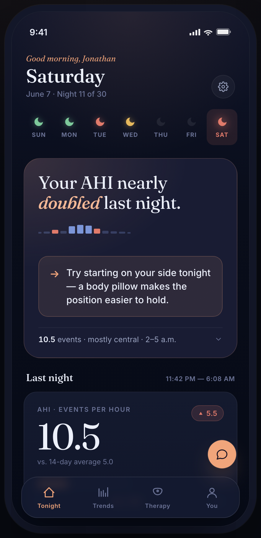 Tonight tab — the nightly story
