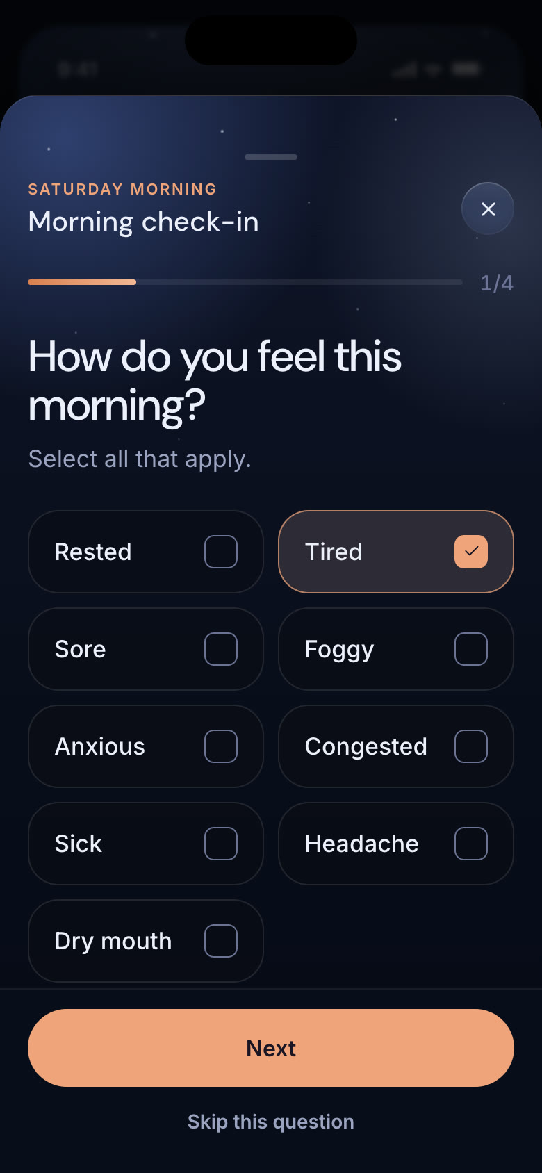 The morning check-in: How do you feel this morning, with multi-select answers