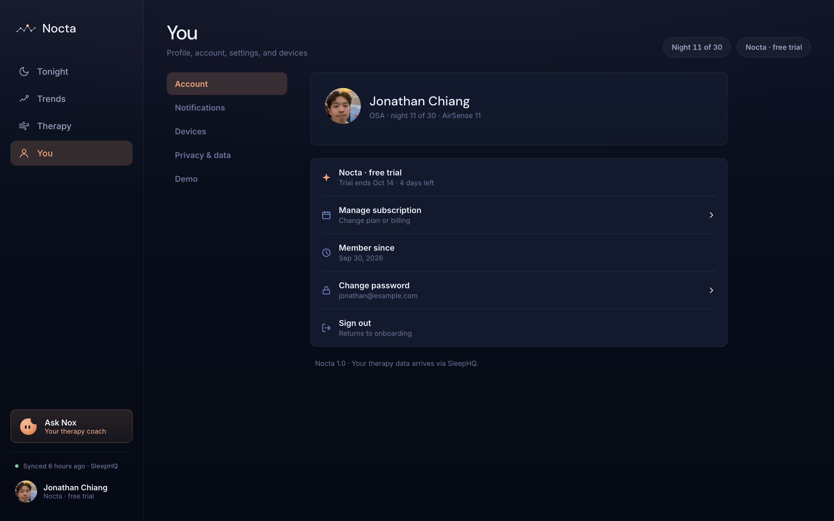 Nocta desktop dashboard — You