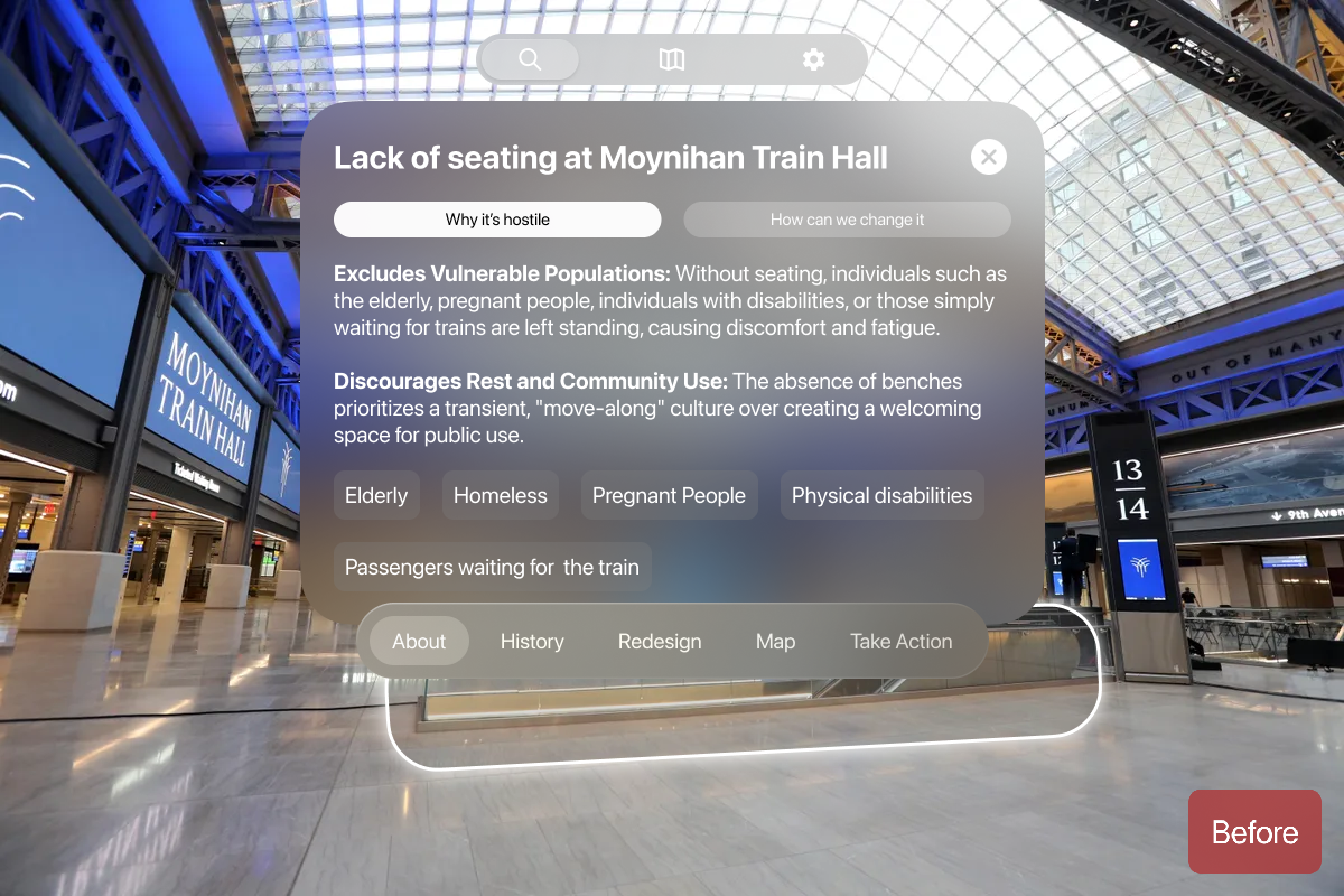 Before: crowded main screen