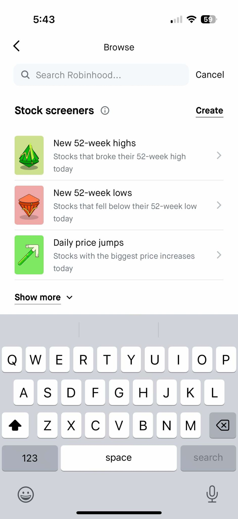 Robinhood app screen